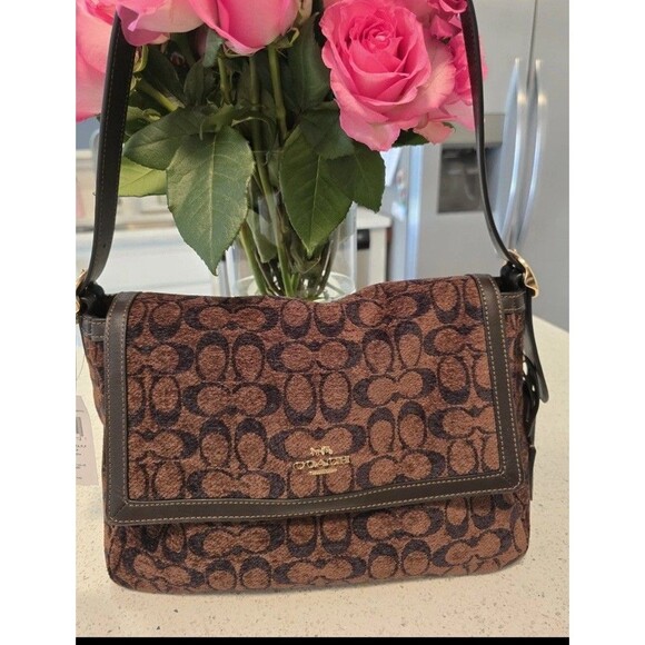 Coach Etta Flap Shoulder Bag in Signature Chenille Truffle CCe58IMA7U - Picture 1 of 5